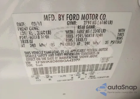 2011 Ford Explorer Xlt from USA, damaged, VIN 1FMHK8D80BGA42377